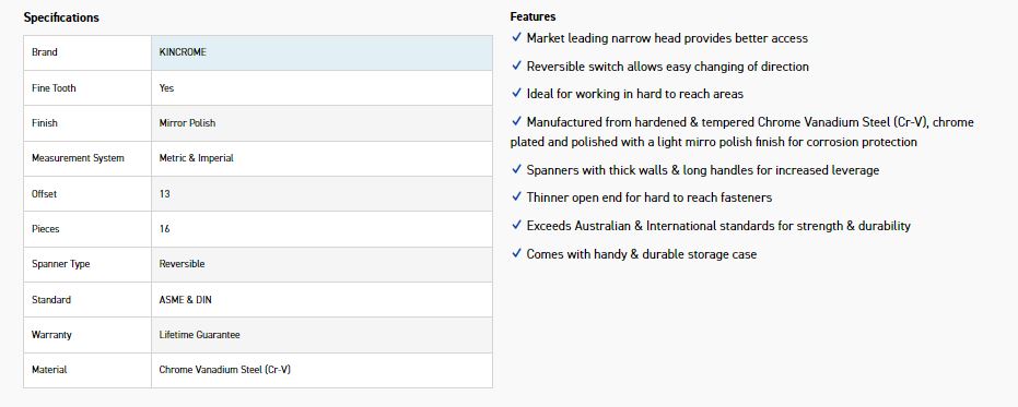 KINCROME K3023 16P REV GEAR SPANNER-MET/IMP - Image 3