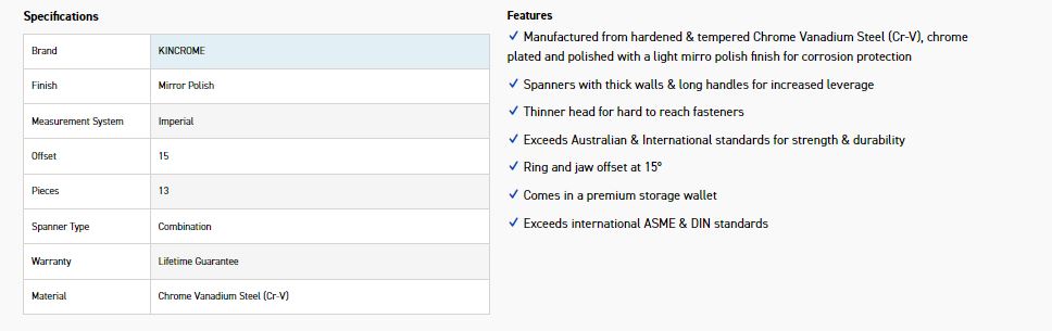KINCROME K3027 13P COMBO SPANNER SET IMP (MP) - Image 2