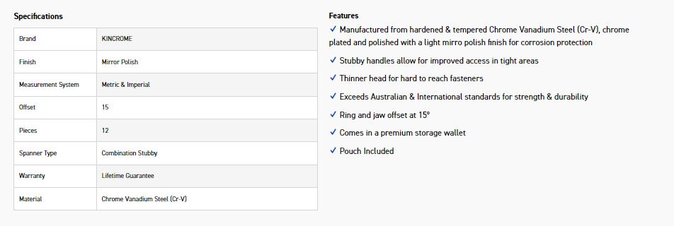 KINCROME K3033 12P STUBBY SPAN SET MET/IMP - Image 4