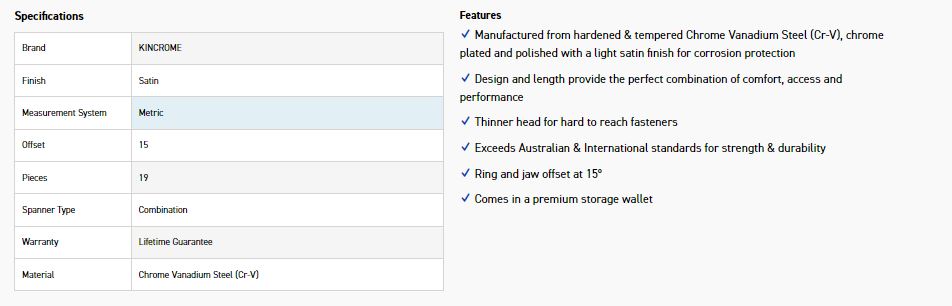 KINCROME K3036 19P COMBO SPANNER SET MET - Image 2