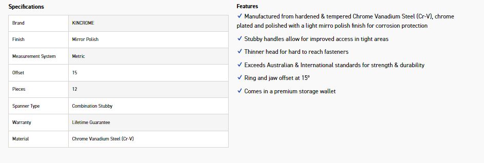 KINCROME K3039 12P STUBBY SPAN SET MET - Image 2