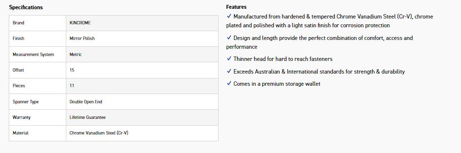 KINCROME K3040 11P D/OPEN SPANNER SET MET - Image 2