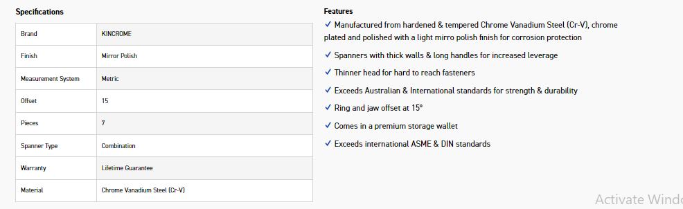 KINCROME K3045 7P COMBO SPANNER SET MET (MP) - Image 2