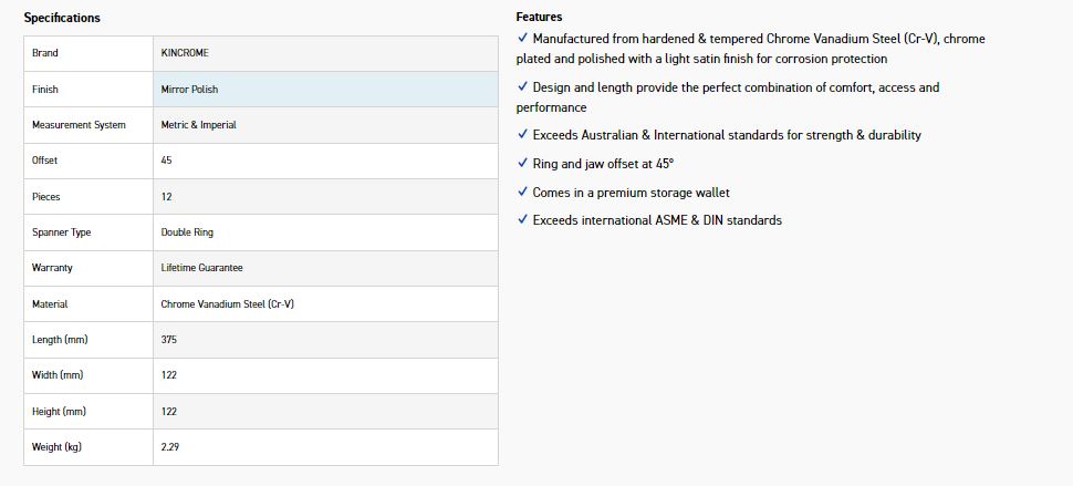 KINCROME K3052 12P D/RING SPANNER SET MET/IMP - Image 3