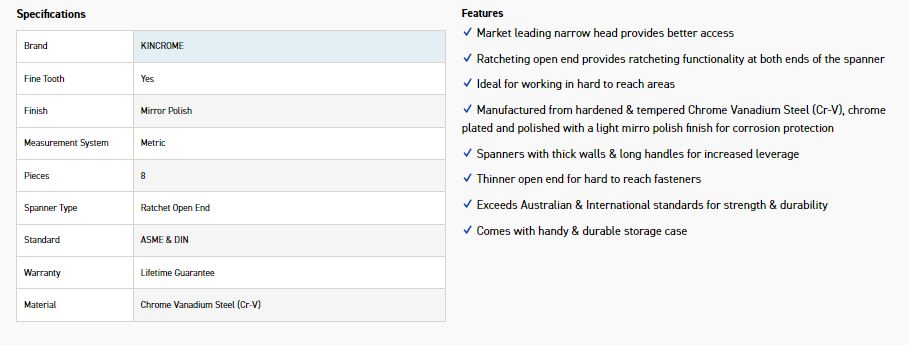 KINCROME K3098 8P OPEN END RAT GEAR SPN - MET - Image 3