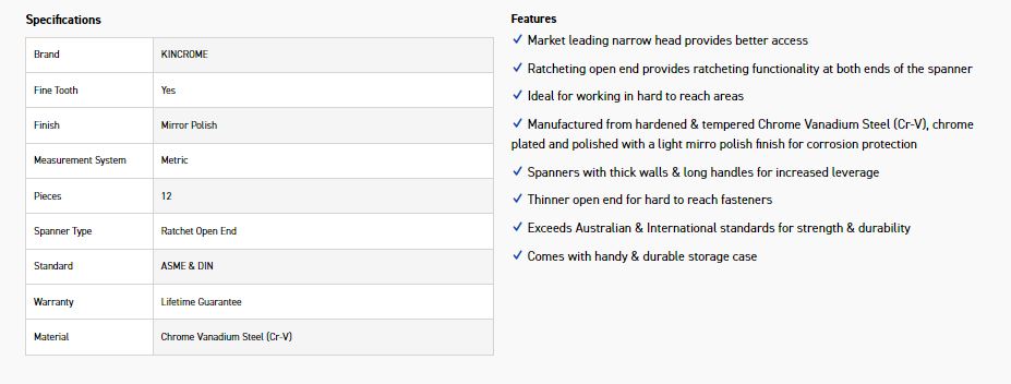 KINCROME K3099 12P OPEN END RAT GEAR SPNR-MET - Image 3