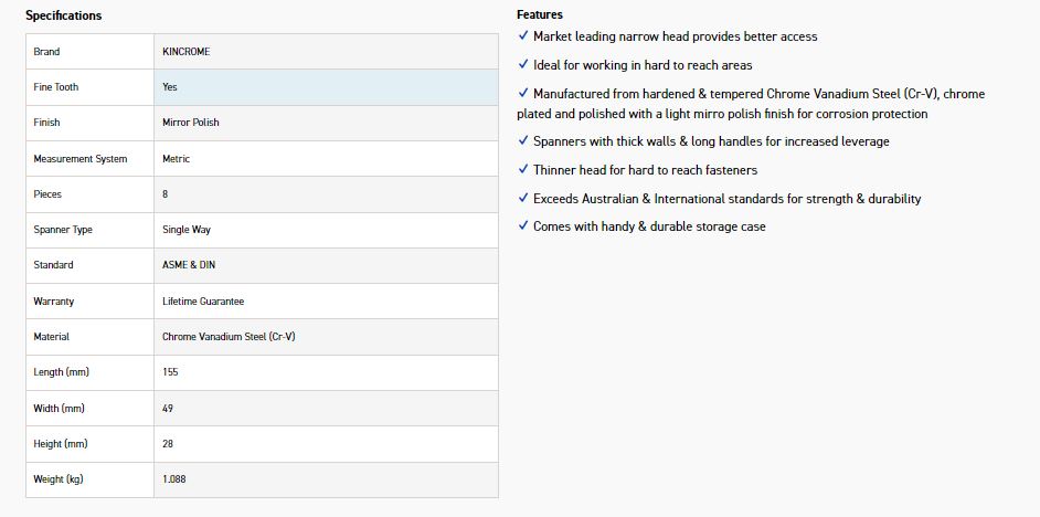 KINCROME K3100 8PCE S/WAY GEAR SPANNER-MET - Image 3