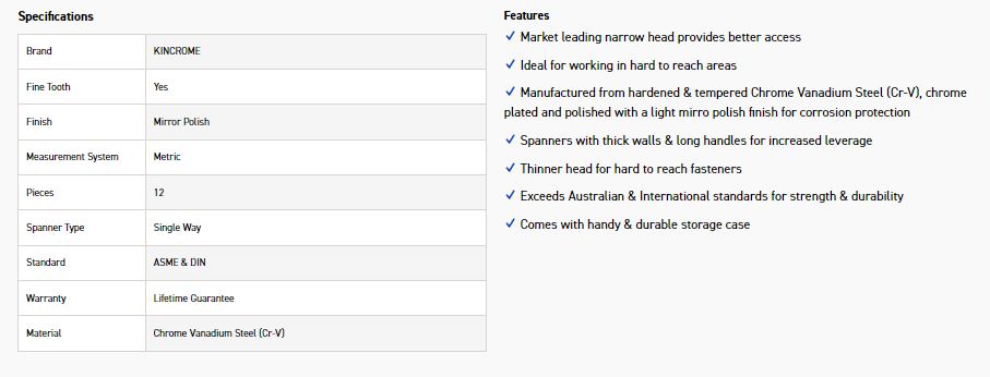 KINCROME K3102 12PCE S/WAY GEAR SPANNER-MET - Image 3