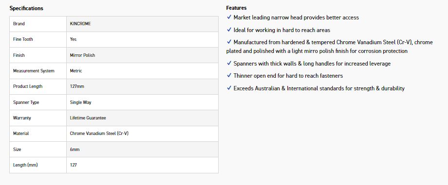 KINCROME K31065 6MM SINGLE WAY GEAR SPANNER - Image 2