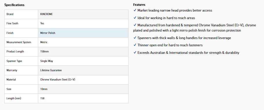 KINCROME K3110 10MM SINGLE WAY GEAR SPANNER - Image 2