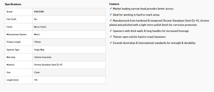 KINCROME K3112 12MM SINGLE WAY GEAR SPANNER - Image 2