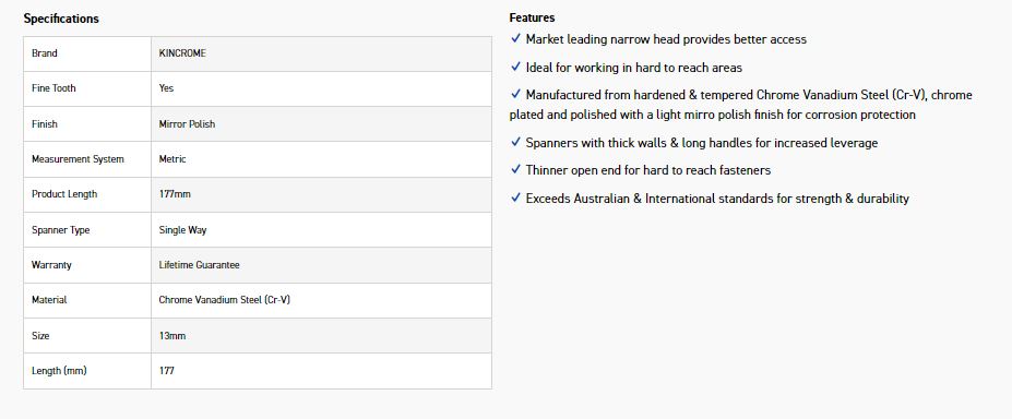 KINCROME K3113 13MM SINGLE WAY GEAR SPANNER - Image 2