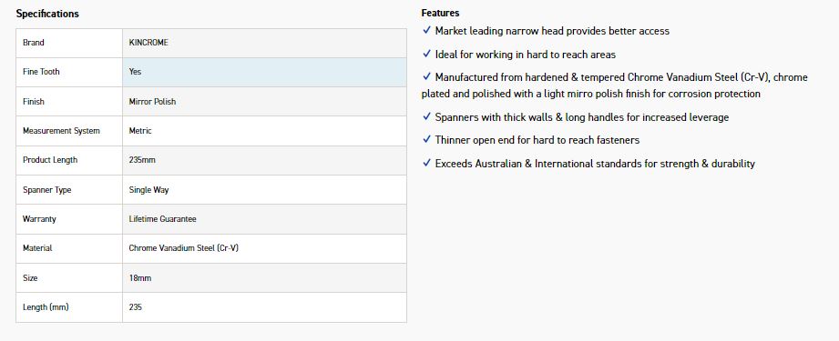 KINCROME K3118 18MM SINGLE WAY GEAR SPANNER - Image 2