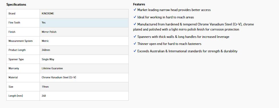 KINCROME K3119 19MM SINGLE WAY GEAR SPANNER - Image 2