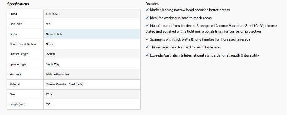 KINCROME K3127 27MM SINGLE WAY GEAR SPANNER - Image 2