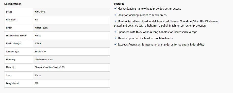 KINCROME K3132 32MM SINGLE WAY GEAR SPANNER - Image 2