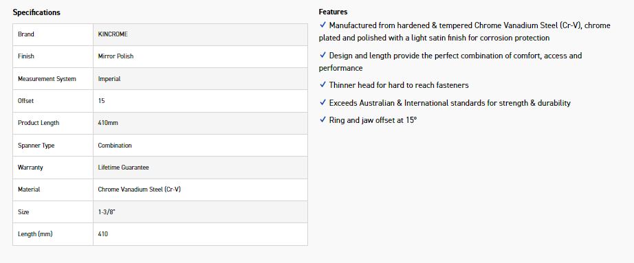 KINCROME K3140 1-3/8 COMBO SPANNER (MP) - Image 2