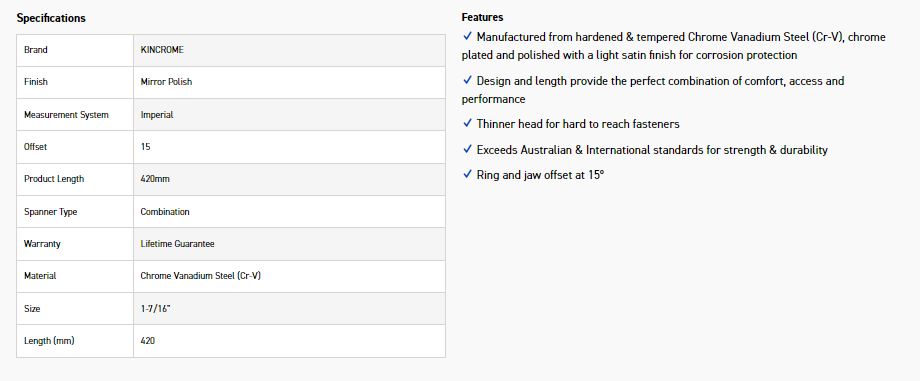 KINCROME K3141 1-7/16 COMBO SPANNER (MP) - Image 2