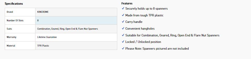 KINCROME K3150 SPANNER RACK 8PC - Image 4