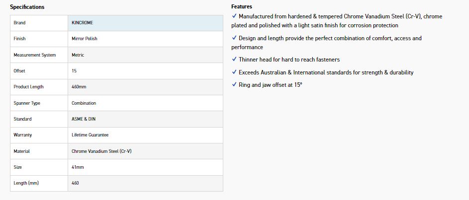 KINCROME K3163 41MM COMBO SPANNER (MP) - Image 2