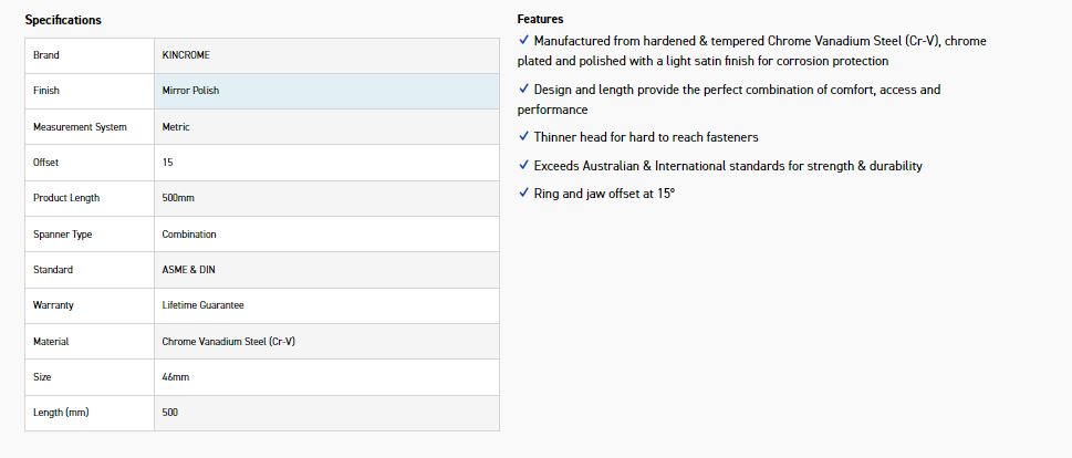 KINCROME K3164 46MM COMBO SPANNER (MP) - Image 2