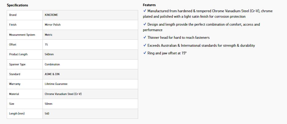 KINCROME K3165 50MM COMBO SPANNER (MP) - Image 2