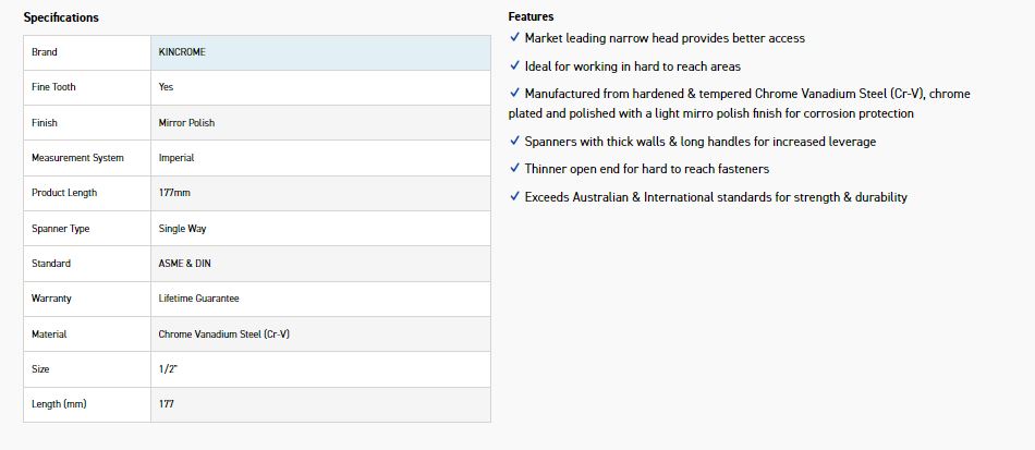 KINCROME K3404 1/2 SINGLE WAY GEAR SPANNER - Image 2