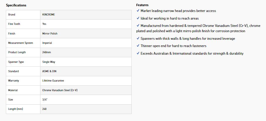 KINCROME K3408 3/4 SINGLE WAY GEAR SPANNER - Image 2