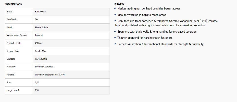 KINCROME K3410 7/8 SINGLE WAY GEAR SPANNER - Image 2