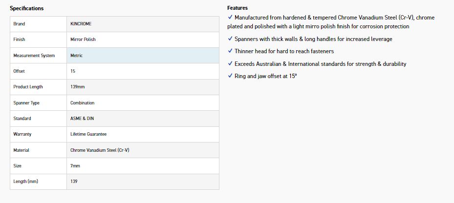 KINCROME K3501 7MM COMBO SPANNER (MP) - Image 2