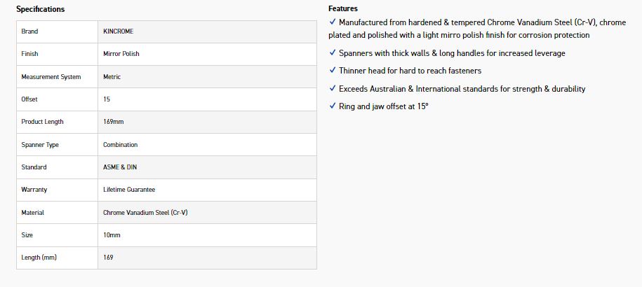 KINCROME K3504 10MM COMBO SPANNER (MP) - Image 2