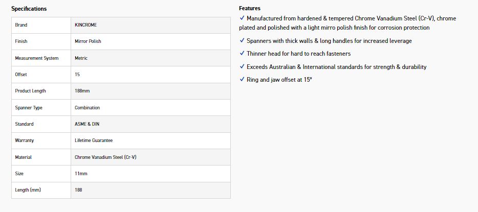 KINCROME K3505 11MM COMBO SPANNER (MP) - Image 2