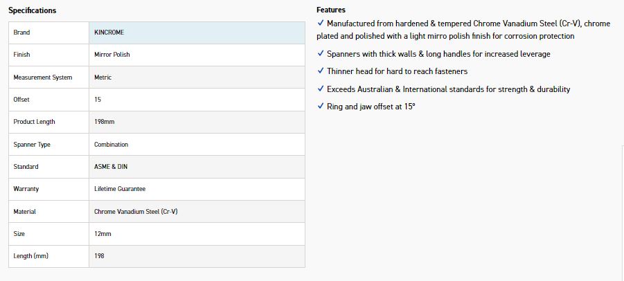 KINCROME K3506 12MM COMBO SPANNER (MP) - Image 2