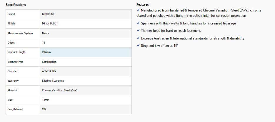 KINCROME K3507 13MM COMBO SPANNER (MP) - Image 2