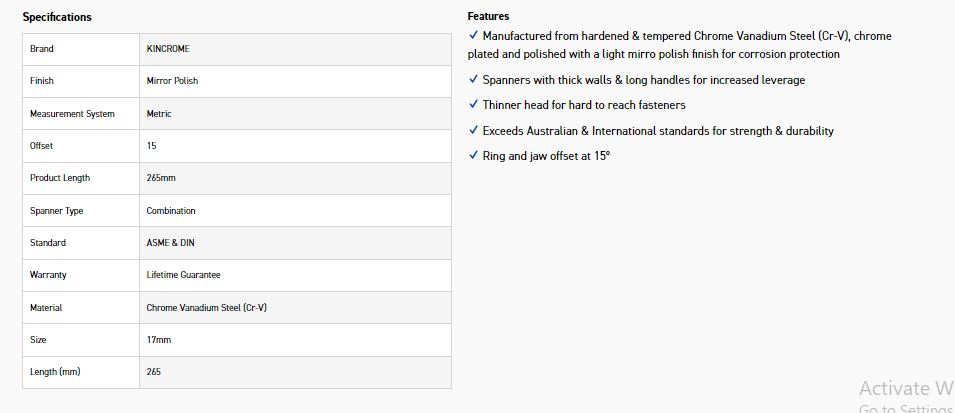 KINCROME K3511 17MM COMBO SPANNER (MP) - Image 2