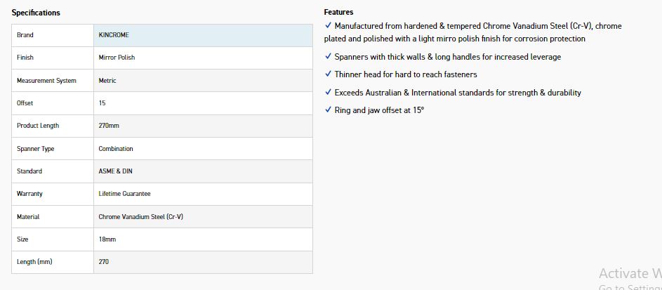 KINCROME K3512 18MM COMBO SPANNER (MP) - Image 2