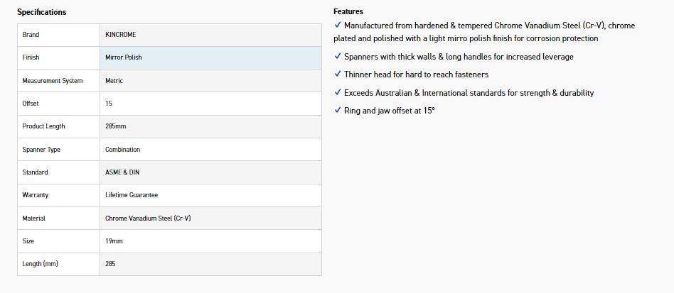 KINCROME K3513 19MM COMBO SPANNER (MP) - Image 2