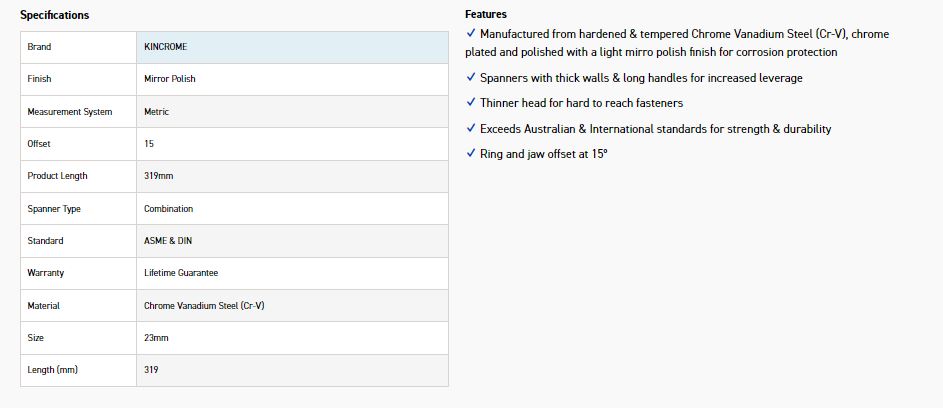 KINCROME K35155 23MM COMBO SPANNER (MP) - Image 2
