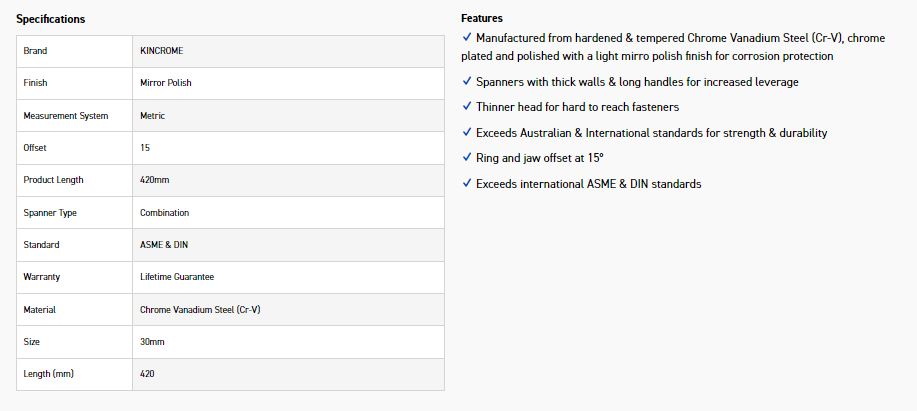 KINCROME K35169 30MM COMBO SPANNER (MP) - Image 2