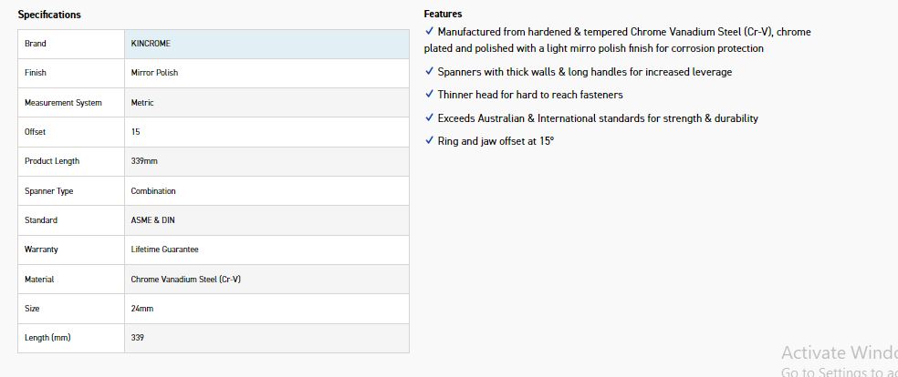 KINCROME K3516 24MM COMBO SPANNER (MP) - Image 2