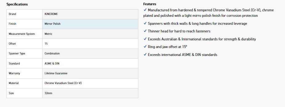 KINCROME K35171 32MM COMBO SPANNER (MP) - Image 2