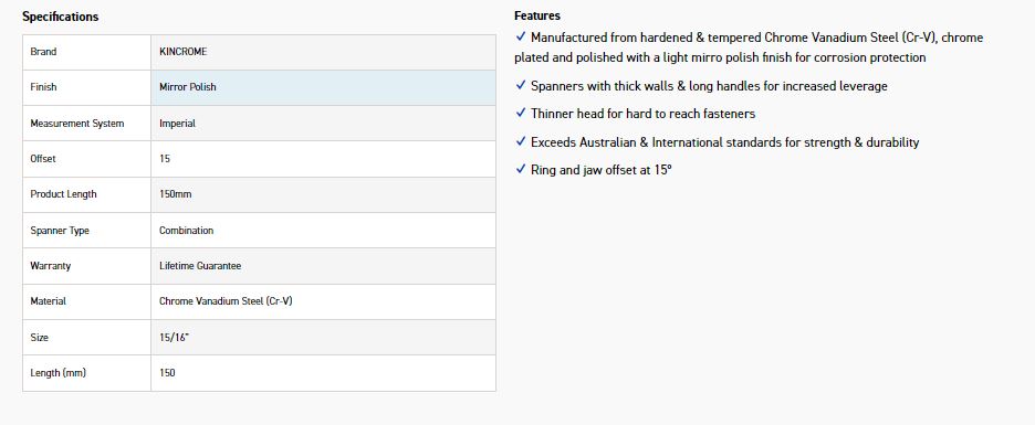 KINCROME K3518 5/16 COMBO SPANNER (MP) - Image 2