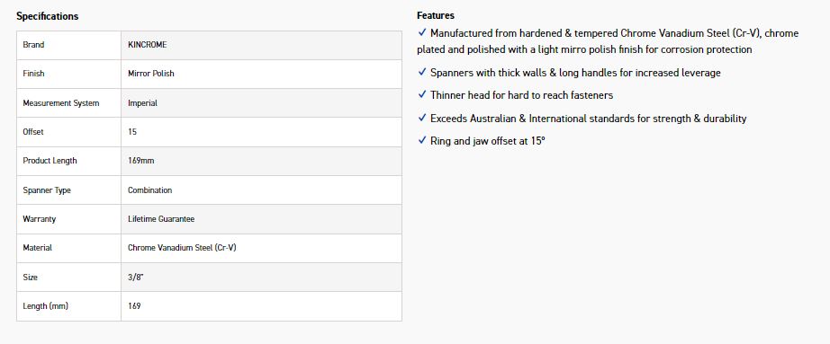 KINCROME K3519 3/8 COMBO SPANNER (MP) - Image 2