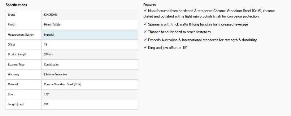 KINCROME K3521 1/2 COMBO SPANNER (MP) - Image 2