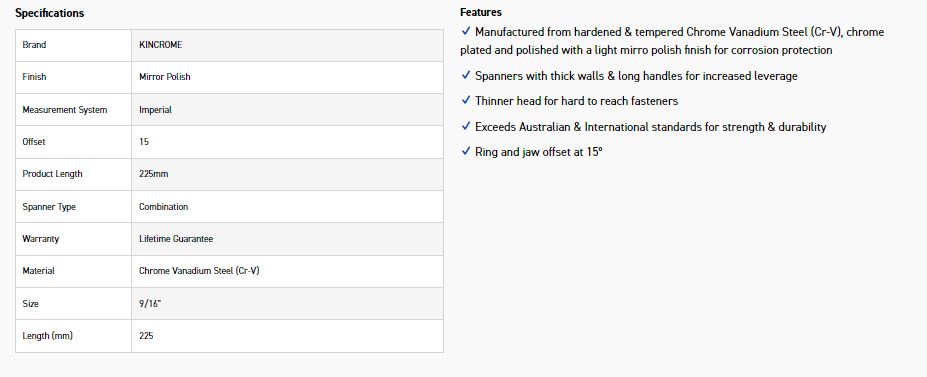 KINCROME K3522 9/16 COMBO SPANNER (MP) - Image 2