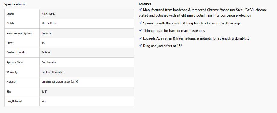 KINCROME K3523 5/8 COMBO SPANNER (MP) - Image 2