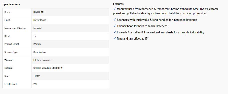KINCROME K3524 11/16 COMBO SPANNER (MP) - Image 2