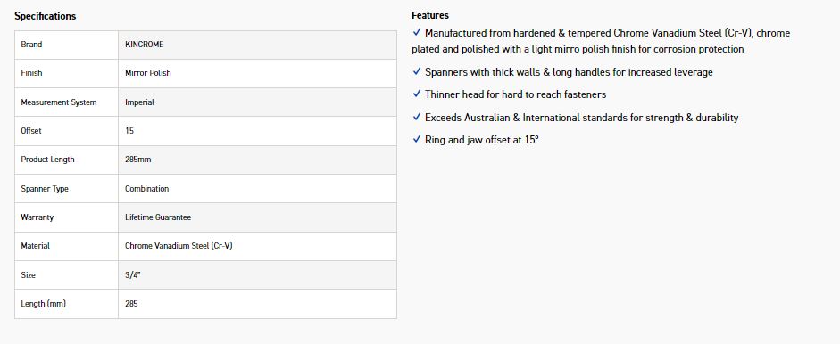 KINCROME K3525 3/4 COMBO SPANNER (MP) - Image 2