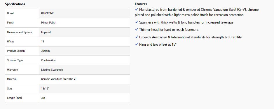 KINCROME K3526 13/16 COMBO SPANNER (MP) - Image 2