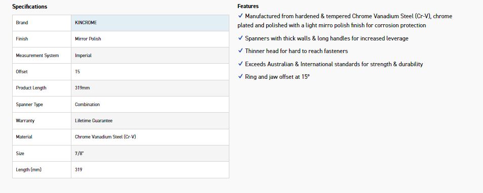 KINCROME K3527 7/8 COMBO SPANNER (MP) - Image 2